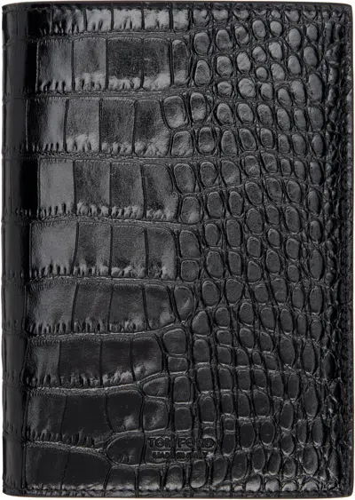 Tom Ford Polished Crocodile-pattern Embossed Card Case In Black