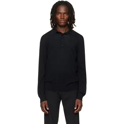 Tom Ford Black Fine Gauge Pure Wool Polo In Naa Black