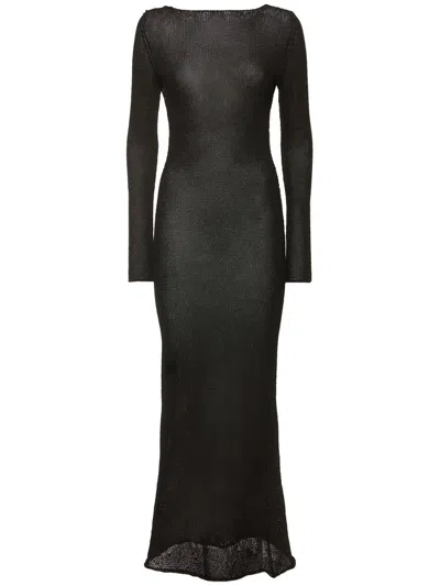 Tom Ford Black Fine Knit Semi-sheer Long Dress In Viscose Blend Woman