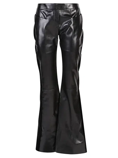 TOM FORD BLACK FLARED LEATHER AND VELVET TROUSERS