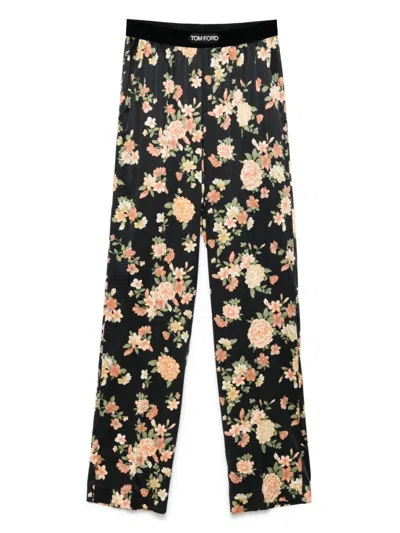 TOM FORD BLACK FLORAL-PRINT PAJAMA TROUSERS