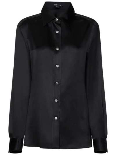 Tom Ford Black Fluid-fit Silk Satin Shirt