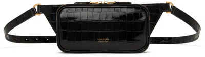 Tom Ford Black Glossy Printed Croc Small Zip Belt Bag