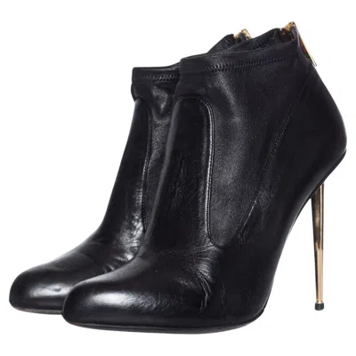 Pre-owned Tom Ford Black Gold Stiletto Ankle Boots.