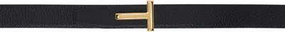 Tom Ford Black Grain Leather & Smooth Leather Reversible T Belt In 1n001 Black