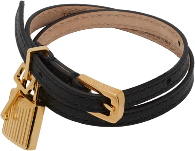 Tom Ford Black Grain Leather Bracelet