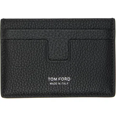 Tom Ford Black Grain Leather Classic Card Holder In Black.naa
