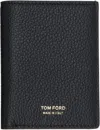 Tom Ford Black Card-wallet With Embossed Logo In Hammered Leather Man In Black
