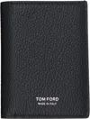 Tom Ford Black Grain Leather Folding Card Holder In Black
