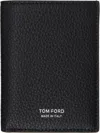 Tom Ford Black Grain Leather Folding Card Holder In Black