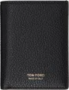 Tom Ford Black Grain Leather Folding Card Holder In Black