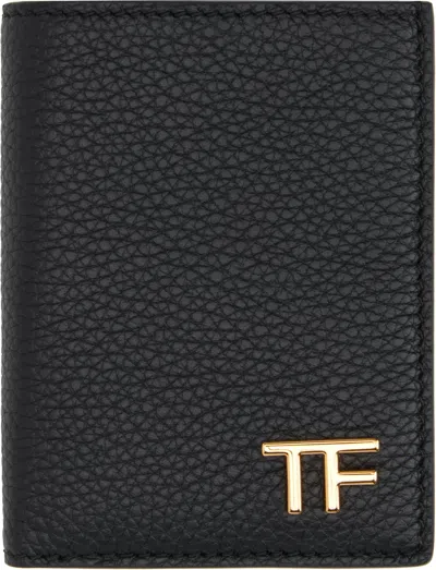 Tom Ford Black Grain Leather Folding Card Holder