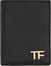Tom Ford Black Grain Leather Folding Card Holder In Black