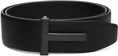 Tom Ford Black Grain Leather T Buckle Belt