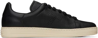 Tom Ford 'warwick' Black Sneaker With Perforated T Detail On The Side In Leather Man