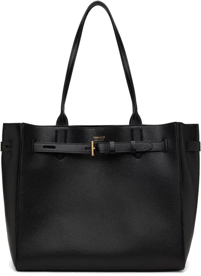 Tom Ford Black Grained Leather Audrey Medium Tote In 1n001 Black