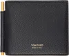 Tom Ford Black Grained Leather Money Clip Card Holder In Black