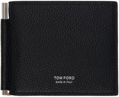 Tom Ford Black Grained Leather Money Clip Wallet