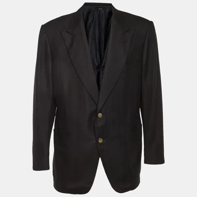 Pre-owned Tom Ford Black Herringbone Silk And Cashmere Single Breasted Blazer Xxxl