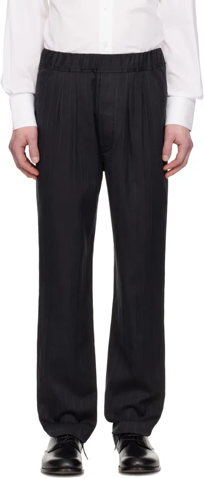 Tom Ford Black Herringbone Stripe Pleated Lounge Pants