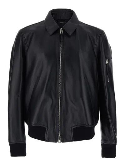 Tom Ford Black Jacket With Classic Collar And One Zip Pocket On The Sleeve In Leather Man