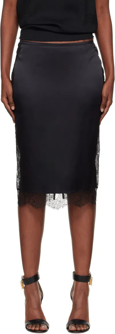 TOM FORD BLACK KNEE-LENGTH LACE INSERTS MIDI SKIRT