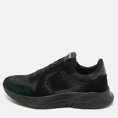 Pre-owned Tom Ford Black Leather And Neoprene Lace Up Sneakers Size 40