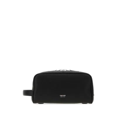 Tom Ford Grained Leather Wash Bag In Black