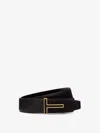 Tom Ford Logo-plaque Leather Belt In Black