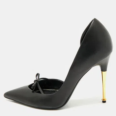 Pre-owned Tom Ford Black Leather Bow D'orsay Pumps Size 37
