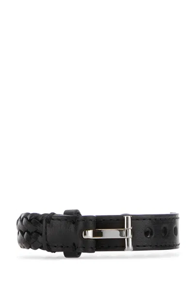 Tom Ford T-lock Interwoven-leather Bracelet In Black