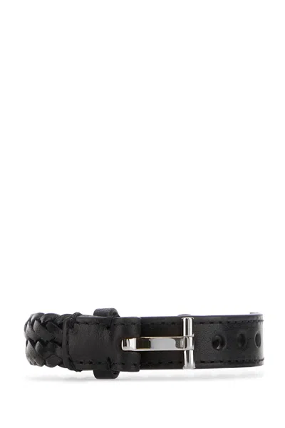 Tom Ford T-lock Interwoven-leather Bracelet In Black
