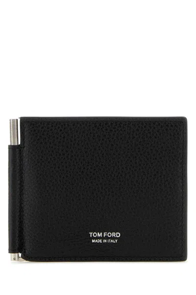 Tom Ford Soft Grain T Line Money Clip Wallet In Black