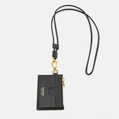 Pre-owned Tom Ford Black Leather Card Holder With Lanyard