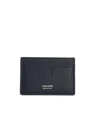 Tom Ford Black Leather Cardholder In Gray