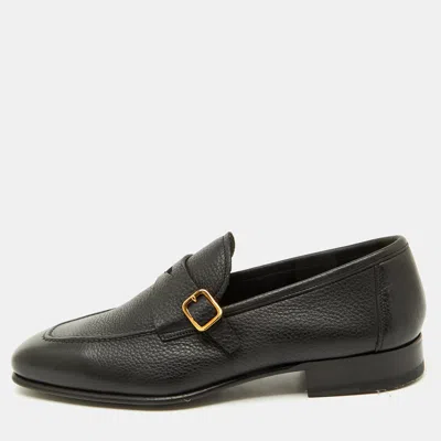 Pre-owned Tom Ford Black Leather Dover Slip On Loafers Size 40