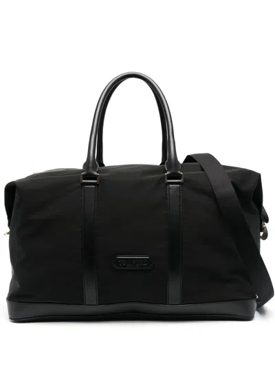 Tom Ford Black Leather Duffel Handbag For Men With Logo Detail