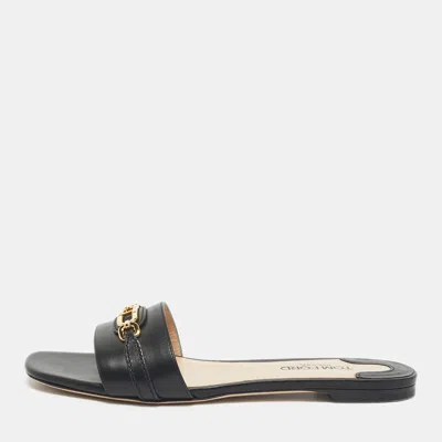 Pre-owned Tom Ford Black Leather Embellished Flat Slides Size 39