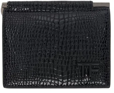 Tom Ford Black Leather Folding Money Clip Card Holder