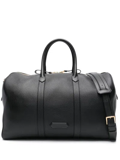 Tom Ford Black Leather Grained Texture Duffle For Men