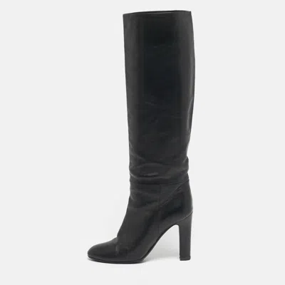Pre-owned Tom Ford Black Leather Knee Length Boots Size 38