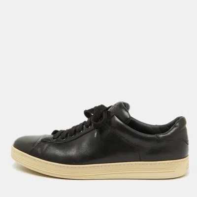 Pre-owned Tom Ford Black Leather Lace Up Low Top Sneakers Size 44