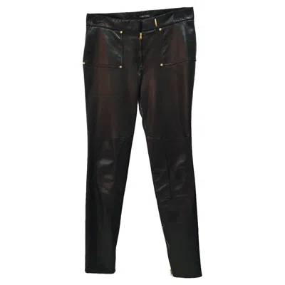Pre-owned Tom Ford Black Leather Leggins Pants Sz.40