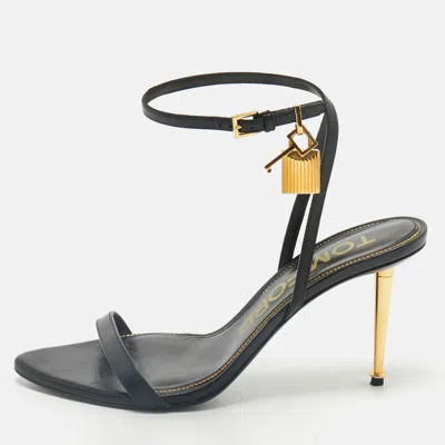 Pre-owned Tom Ford Black Leather Padlock Ankle Strap Sandals Size 39