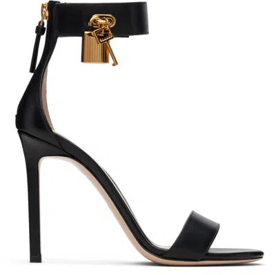 Tom Ford Lock Hardware Leather Open Toe Sandals In Black