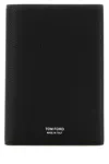Tom Ford Black Leather Passport Holder In Black