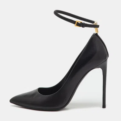Pre-owned Tom Ford Black Leather Pointed Toe Ankle Strap Pumps Size 38