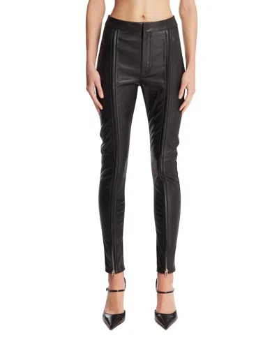 Tom Ford Black Leather Skinny Trousers In Black Nero   #000000