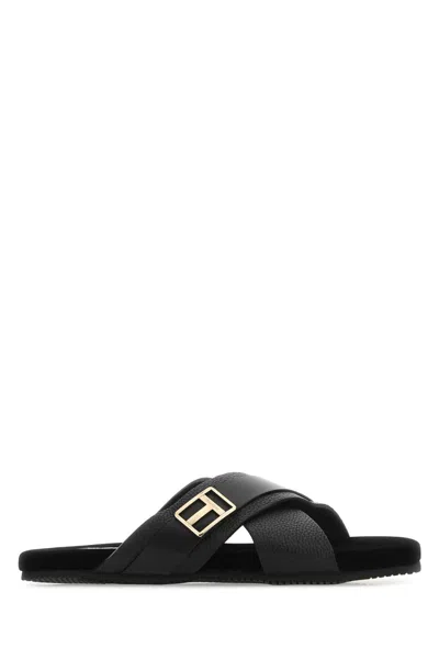Tom Ford Black Leather Slippers In U9000