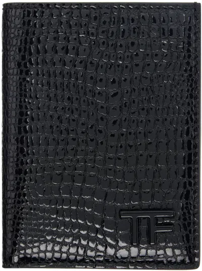 Tom Ford Black Leather T Line Folding Card Holder